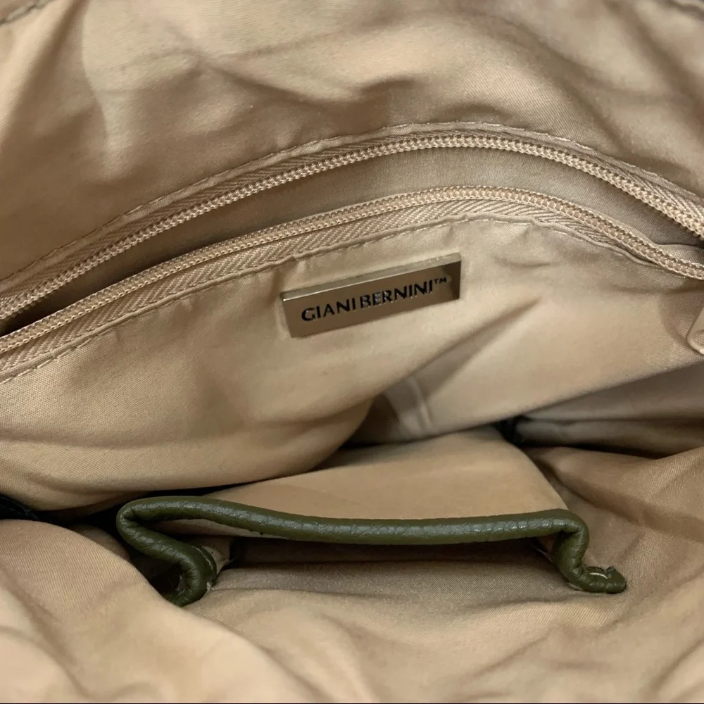 Giani Bernini Olive Green Pebbled Leather Crossbody Bag Purse Multi Compartment
